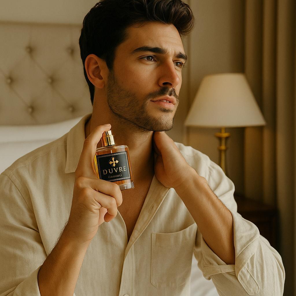 hombre usando perfume Duvré